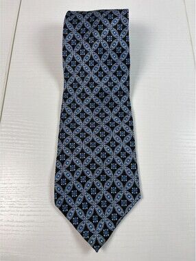 Bellini New York Milan Silk Tie Black Blue Geometric Medallion Foulard Necktie